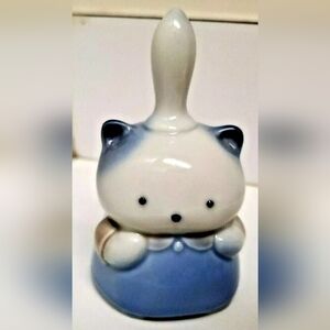 Charming & Unique Ceramic 4" Well Dressed Kitty Bell in Blue &White Pre-owned